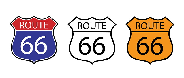 Route 66 set signs isolated on white background. Vector stock