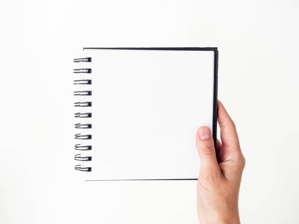 istock a woman holds in her hand a square spiral notepad with a blank white page on a white background 1446935925