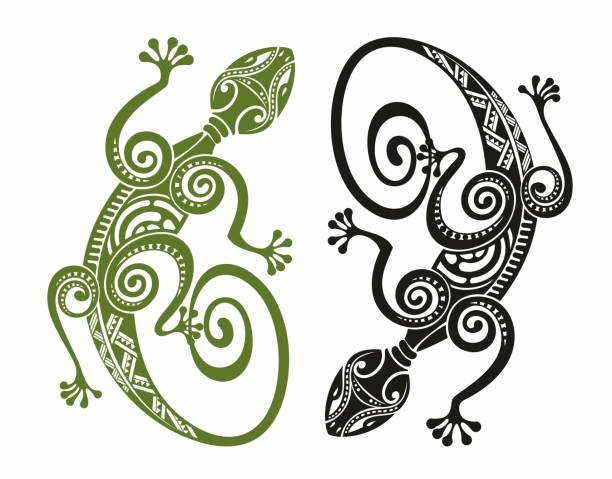 stylized lizard Set of stylized lizard. Collection of decorative silhouettes of reptiles. Vector illustration of scaly lizards. Lizard logo.Totem design. Tattoos. gecko tattoos stock illustrations