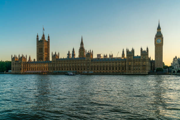The Houses of Parliament, Big Ben by The River Thames, London, England stock photo