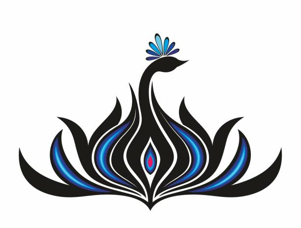 illustrazioni stock, clip art, cartoni animati e icone di tendenza di pavone con logo - phoenix wing bird peacock