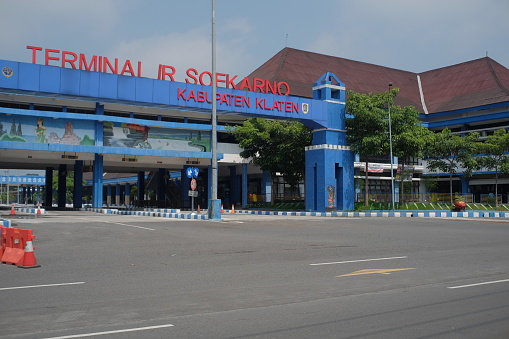 Klaten, Indonesia, March 3, 2021. Ir Soekarno Terminal, an intercity and inter-provincial bus ground transportation terminal.
