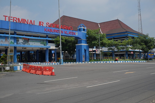 Klaten, Indonesia, March 3, 2021. Ir Soekarno Terminal, an intercity and inter-provincial bus ground transportation terminal.