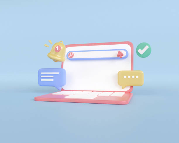 istock 3d render search engine with laptop. Social media communication online. seo optimization internet. business technology interface for website. 3d render illustration minimal style. 1446944783