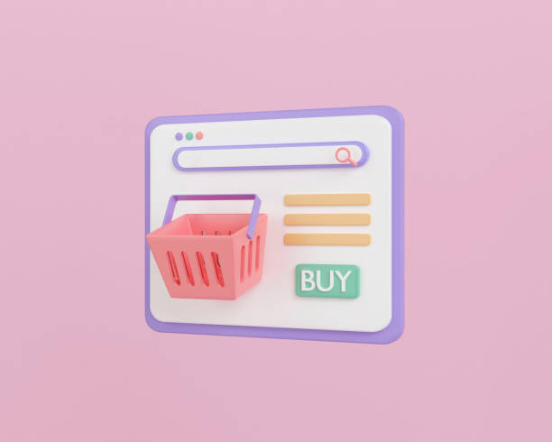 3d render online shopping on website pink background. e-commerce concept. add product in basket. buy goods on market. retail store web page. 3d rendering illustration minimal style.