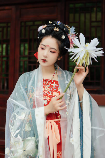 istock Asian Hanfu Beauty in Front of Chinese Architecture 1446946206