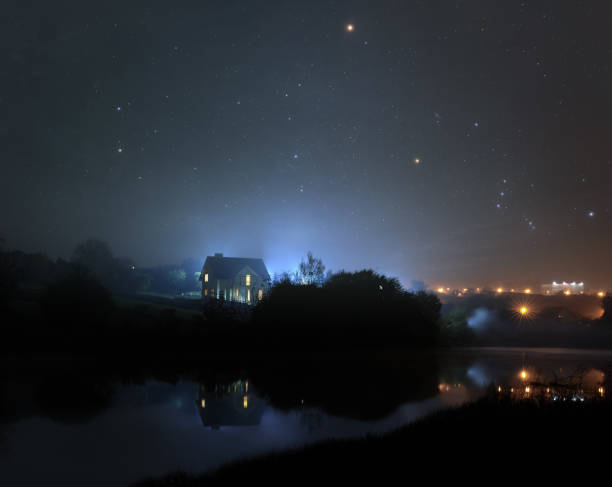 house illuminated at night