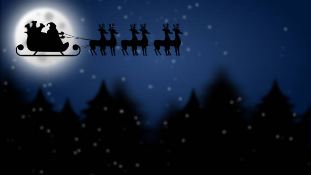 istock Santa Claus with deer's with snow fall. 1446951698