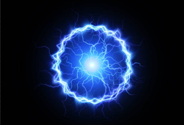 istock Powerful ball lightning blue . A strong electric neon charge of energy in one ring. Element for your design, advertising, postcards, invitations, screensavers, websites, games. 1446955227