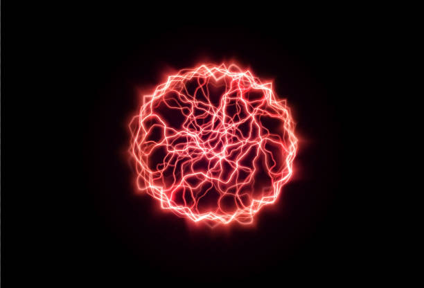 istock Powerful ball lightning red . A strong electric neon charge of energy in one ring. Element for your design, advertising, postcards, invitations, screensavers, websites, games. 1446955251