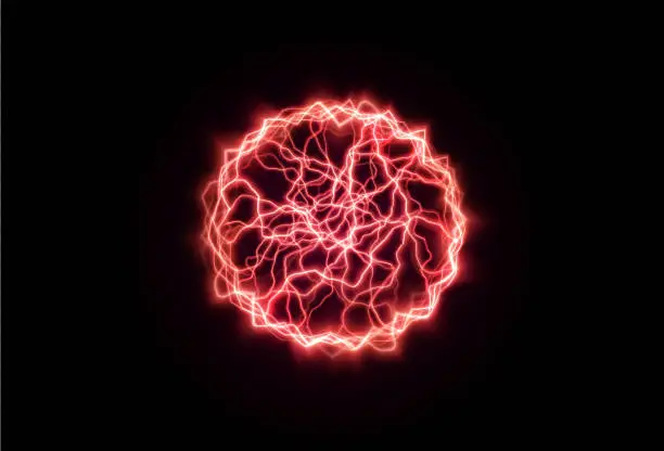 Vector illustration of Powerful ball lightning red . A strong electric neon charge of energy in one ring. Element for your design, advertising, postcards, invitations, screensavers, websites, games.