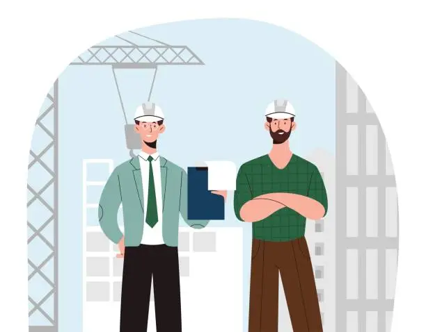 Vector illustration of Builder worker and supervisor