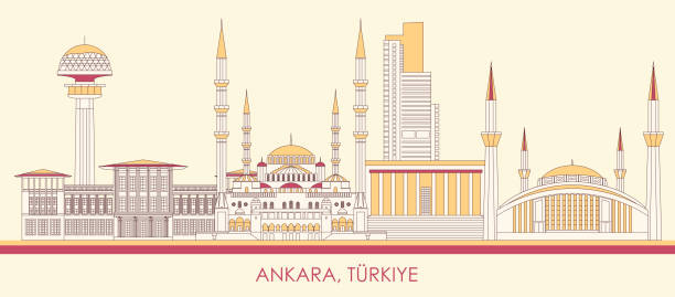 ilustraciones, imágenes clip art, dibujos animados e iconos de stock de panorama del horizonte de dibujos animados de la ciudad de ankara, turkiye - ankara