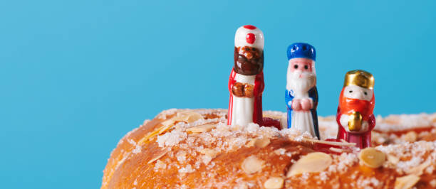 the wise men on top of a king cake, banner format stock photo
