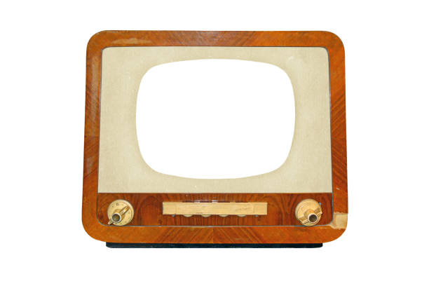 istock Old retro CRT television receiver with blank screen isolated 1446963128