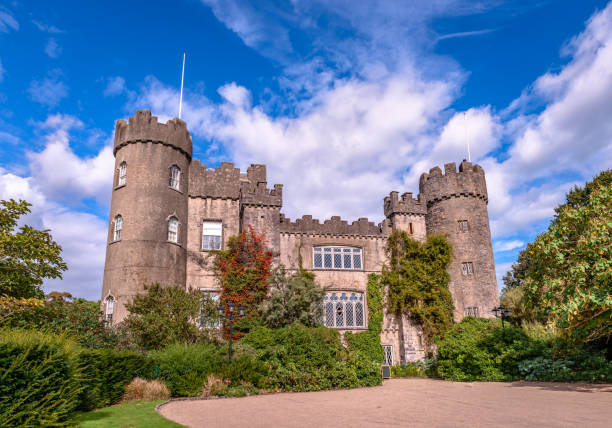 Malahide, Ireland - September 15 2022: The Malahide Castle that lies in the public Regional Park close to the village of Malahide, 14 km north of central Dublin in Ireland.