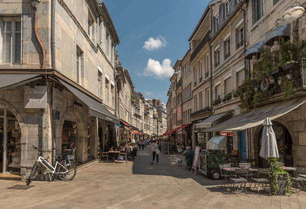 View of unidentified people on a street in Besancon, France stock photo
