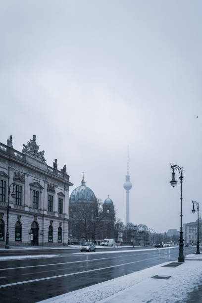 the Berlin television tower in snowy Berlin in 2022