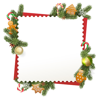Vector Christmas Square Frame with Gingerbreads isolated on white background