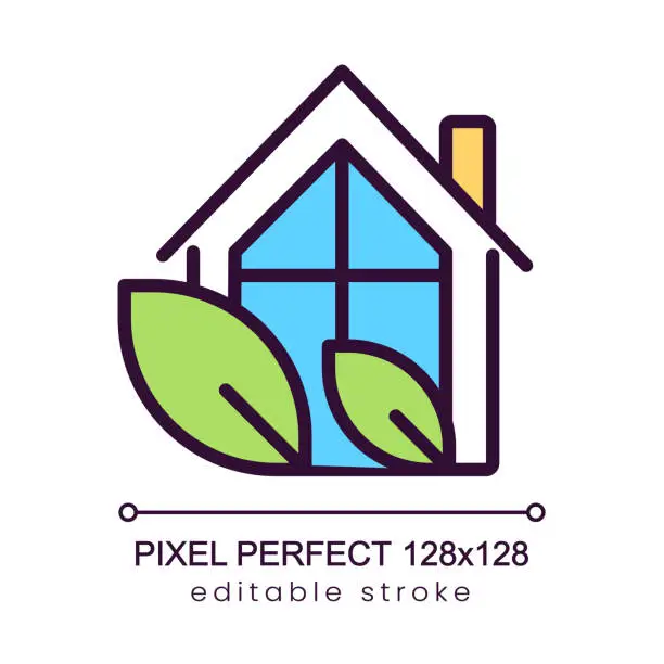 Vector illustration of Eco house pixel perfect RGB color icon