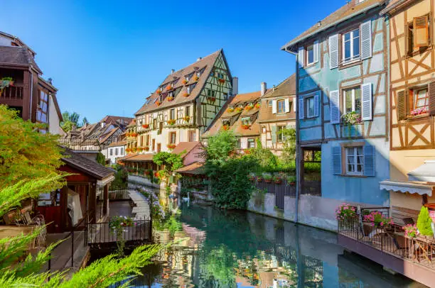 The traditional buildings in the old town of Colmar.