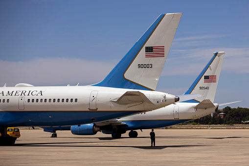 Madrid, Spain - 30 June, 2022: Air Force One airplanes are seen landed on Torrejon Air Base. Spain hosted a NATO summit from 28 to 30 of June.