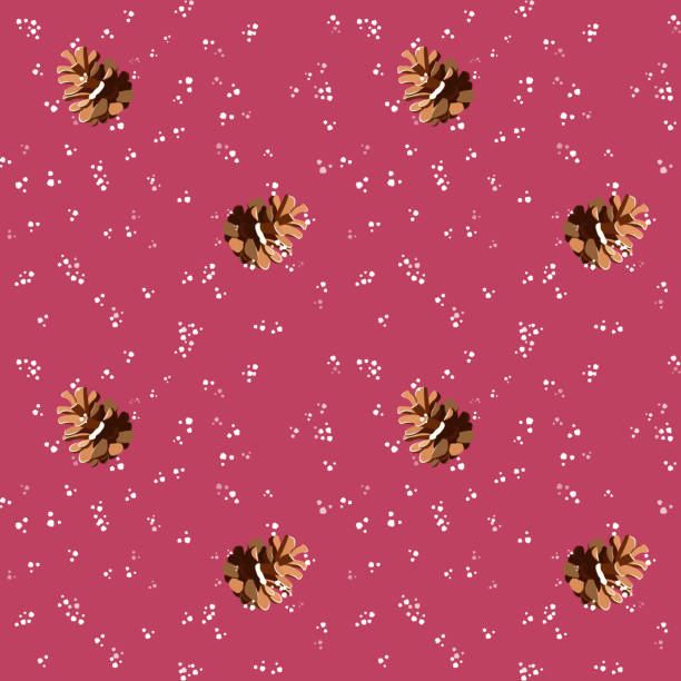 ilustraciones, imágenes clip art, dibujos animados e iconos de stock de invierno sin fisuras con piña y nieve sobre fondo rosa patrón navideño - january pine cone february snow