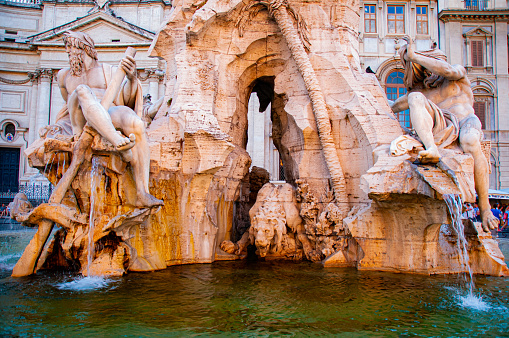 The beautiful Trevi Fountain in the summer
