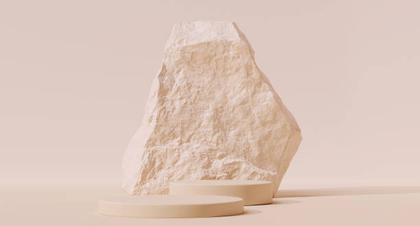 istock Premium natural product presentation beige background with stones and geometric platform 3d rendering. 1446982300