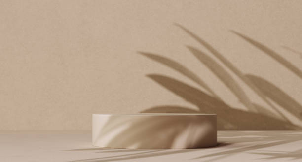istock Minimal product display neutral beige color shadows and podium background. 3d rendering abstract aesthetic scene stage showcase. 1446983089