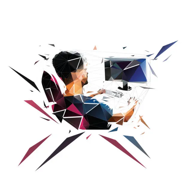 Vector illustration of Esports player, isolated low polygonal vector illustration, geometric drawing from triangles
