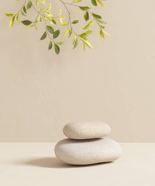 istock Wellness spa product display background, leaves and pebbles stack for natural cosmetic packaging design mockup. 3d rendering scene natural products presentation 1446984865