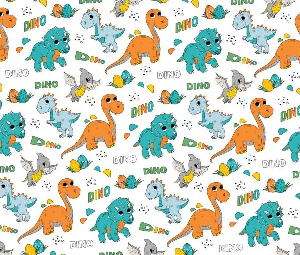 Vector illustration of Seamless pattern with dinosaurs