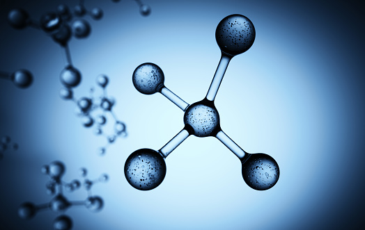 Molecules connected network 3D molecular abstract blue graphic illustration with blurry background