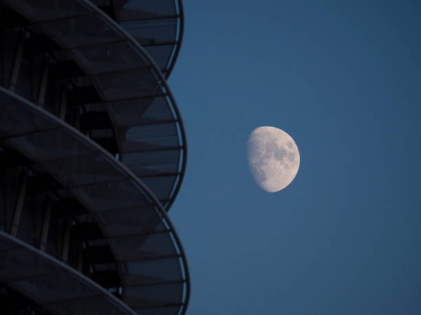 Moon in the Water Tower. stock photo