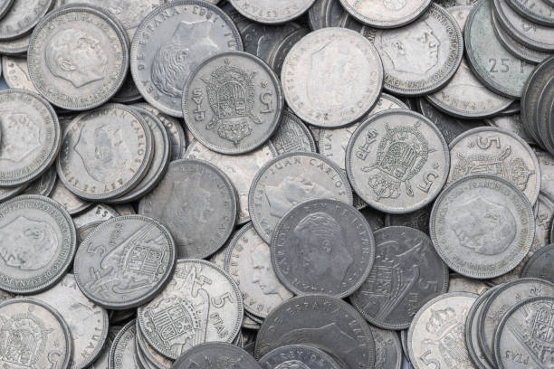 istock Pesetas, old coins of Spain 1446989924