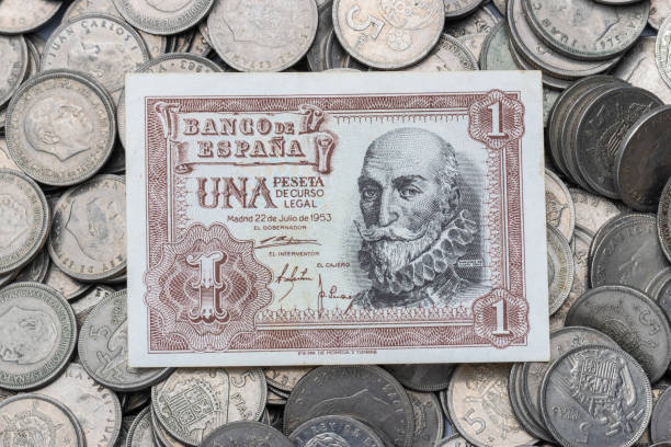 istock One peseta bill on Spanish coins 1446989928