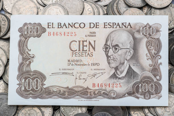 Pesetas, old coins and bills from Spain