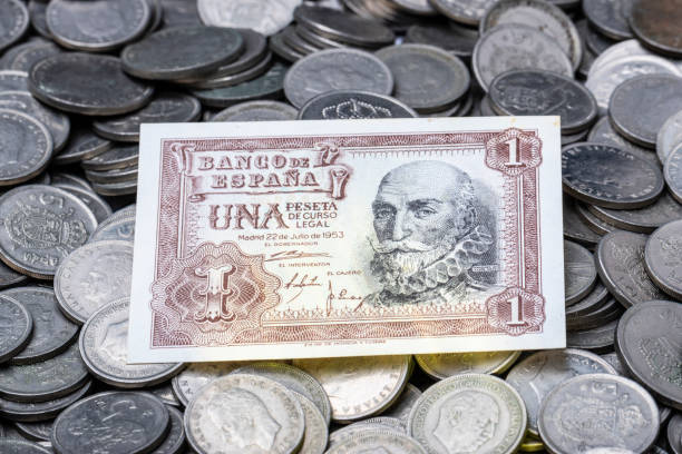 istock One peseta bill on Spanish coins 1446989948