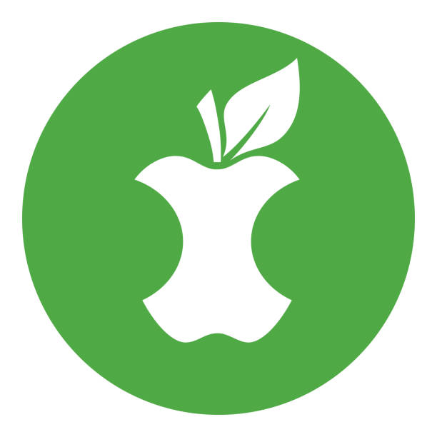 ilustraciones, imágenes clip art, dibujos animados e iconos de stock de icono central de apple, símbolo de biorresiduos - apple sign food silhouette