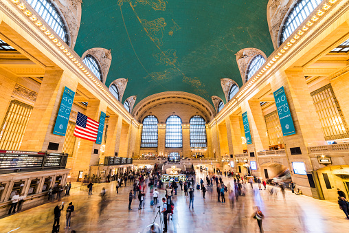 New York, USA - September 31, 2018: Grand Central Terminal interior view. This historical train station largest train station in the world by number of platforms. Grand Central Terminal, Manhattan, New York.