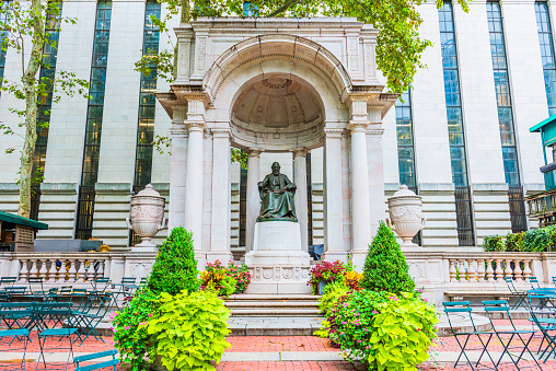 New York, USA - September 24, 2018: William Cullen Bryant Statue in Bryant Park. Manhattan. New York City. USA.
