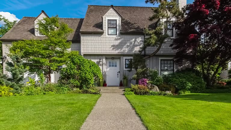 Approaching an American Suburban Home on a Sunny Spring Day