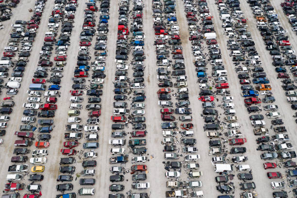 istock Rows of Destroyed Cars on Junkyard 1447004882