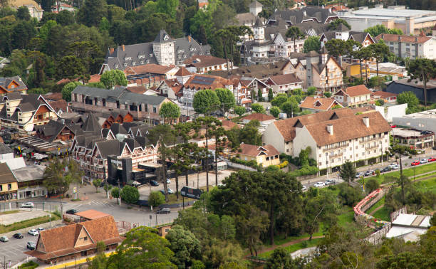 aerial view of campos do jordão tourist center, sao paulo, brazil. top view - areal stockfoto's en -beelden