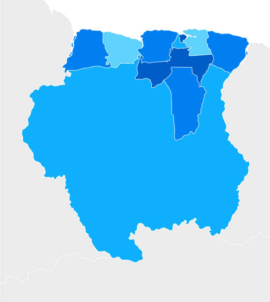 stockillustraties, clipart, cartoons en iconen met suriname high detailed blue map with regions - groningen stad