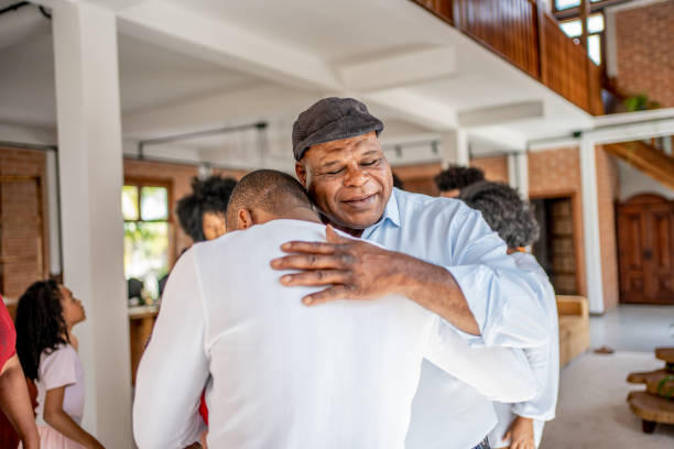 Father and son hugging at Christmas