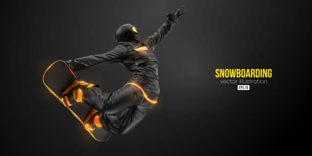 istock Abstract silhouette of a snowboarding on black background. The snowboarder man doing a trick. Carving. Vector illustration 1447010144
