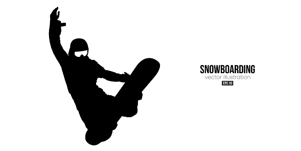 Abstract silhouette of a snowboarding on white background. The snowboarder man doing a trick. Carving. Vector