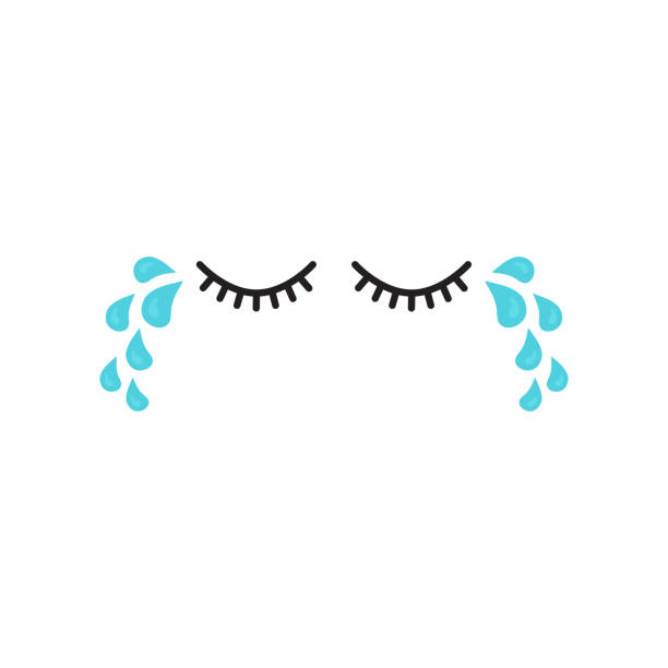 weinendes auge, tränenvektor-symbol, tropfwasser, tropfende tränen, traurige emotion, zeichentrickfigurenausdruck, depressionskonzept. einfache illustration - rain cute falling water raindrop stock-grafiken, -clipart, -cartoons und -symbole